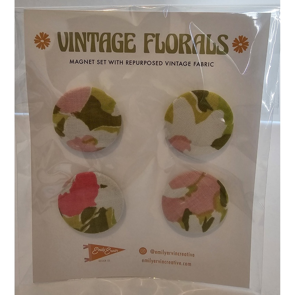 Magnets "Vintage Pink Floral" Set Of 4 NIP!! 1.5"